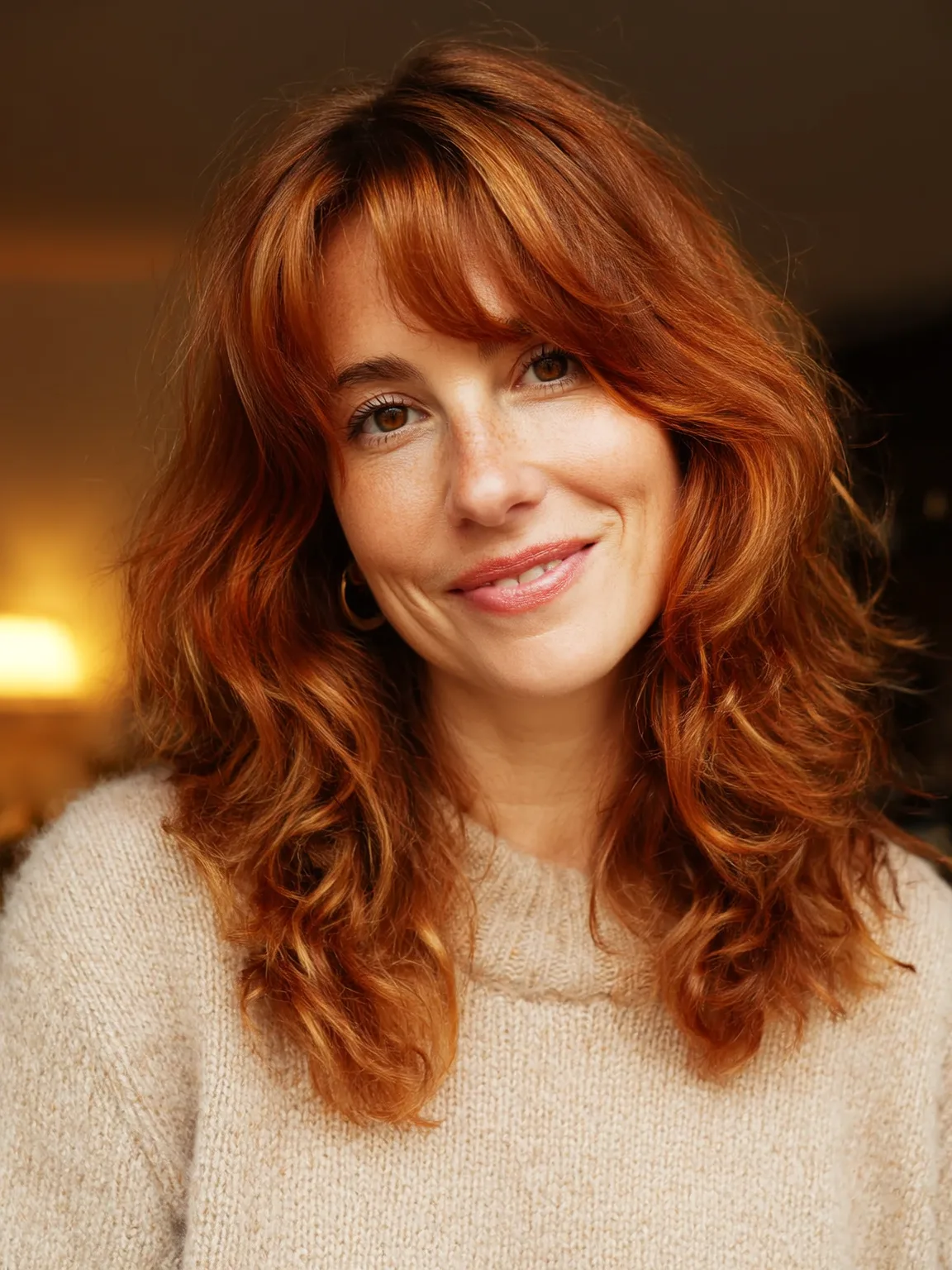 Voluminous Medium-Length Auburn Layered Cut